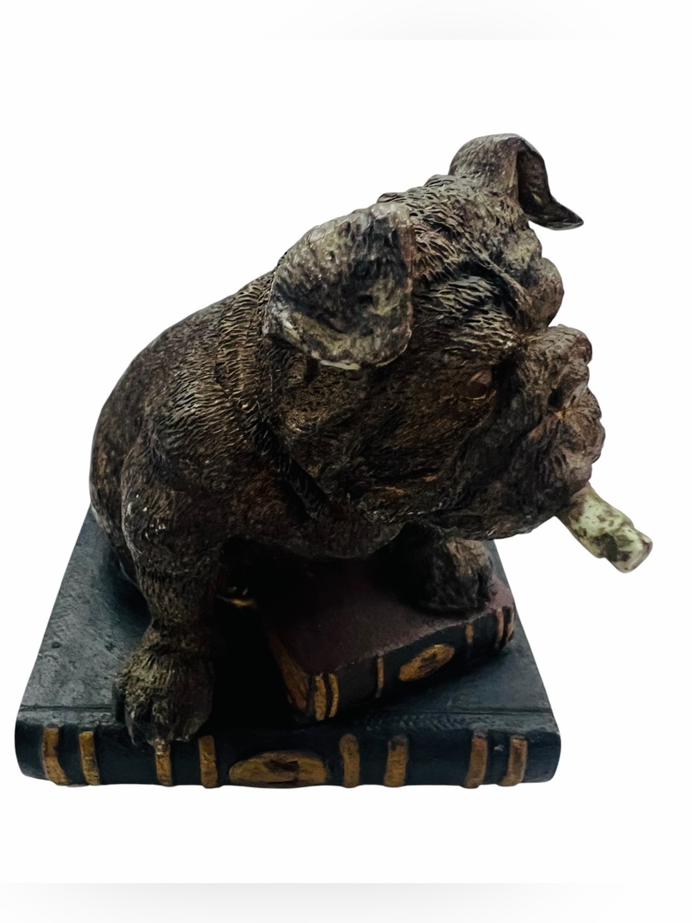 Russ Berries Bulldog Sitting On Book Smoking Cigar Figure